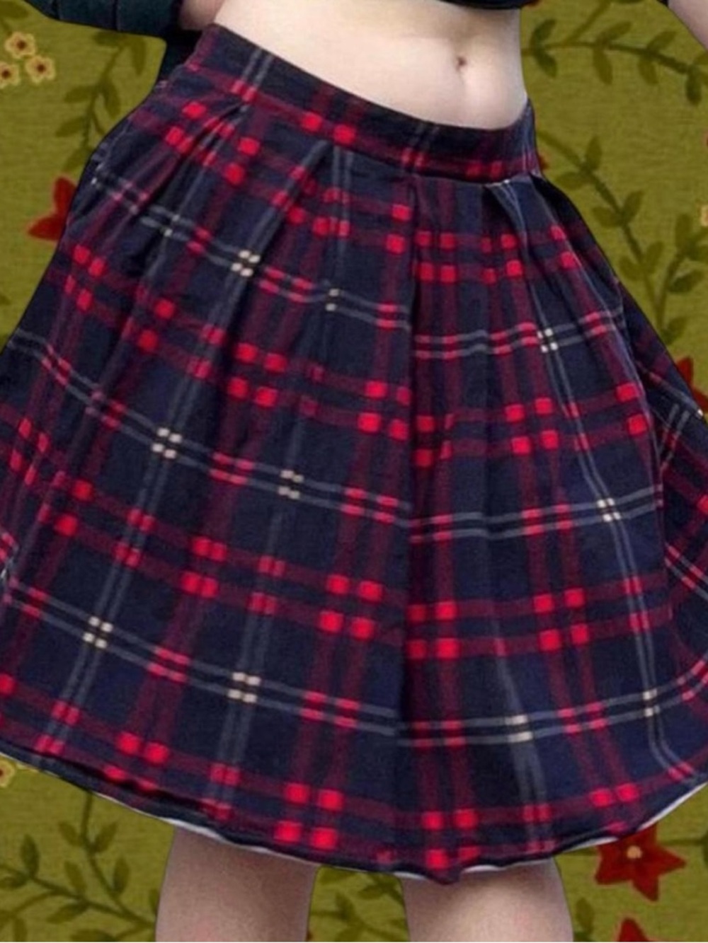 Retro Y2K Plaid Skirt ALine Academia VTG Cottage Fairy Cute Pleated Size L Indie
